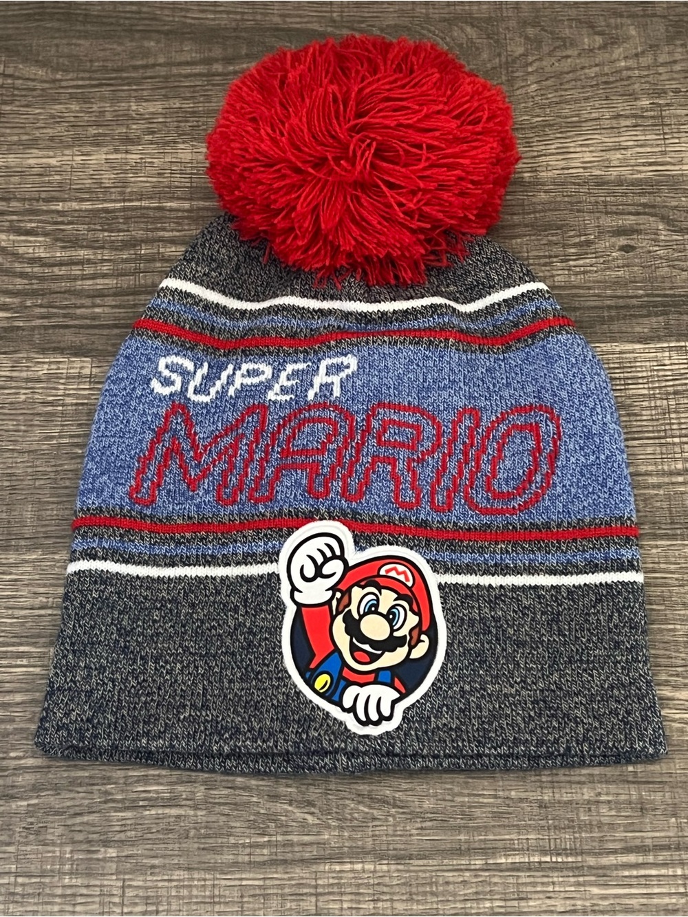 Super Mario Beanie Youth Kids Embroidered Gray Red Genuine